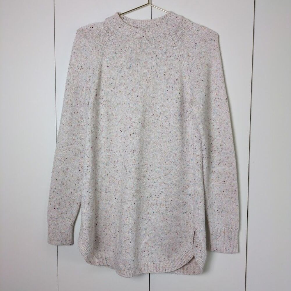 Loft Womens Speckled Knit Sweater Long Sleeve Crew Neck Size M Beige